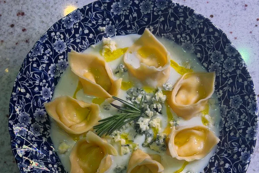 Cappelletti in gorgonzola cream with rosemary, photographed by Elaine